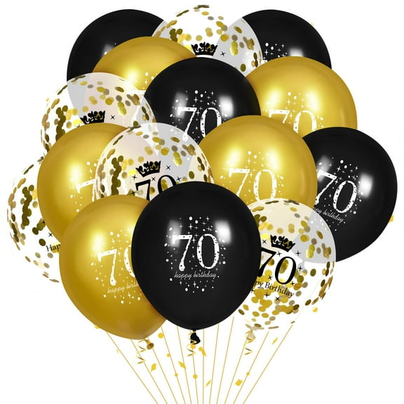 Happy 70th Birthday Balloons, 15 Count Black and Gold 70th Birthday Party Decorations, 12 Inch Latex Balloons for Men Women, Decorate for Party Wall Backdrop, Retirement Gift, Black Gold