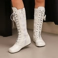 thumbnail image 2 of Dasayo Motorcycle Women Boots Low Heel Mid-Calf White Western Square Toe Lace up Side Zip Boots Womans Shoes 36, 2 of 9