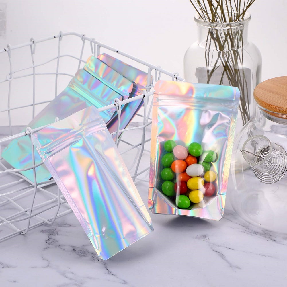 Colorful Glossy Aluminum Foil Mylar Zip Bags Food Grade Lock Pouches Resealable 