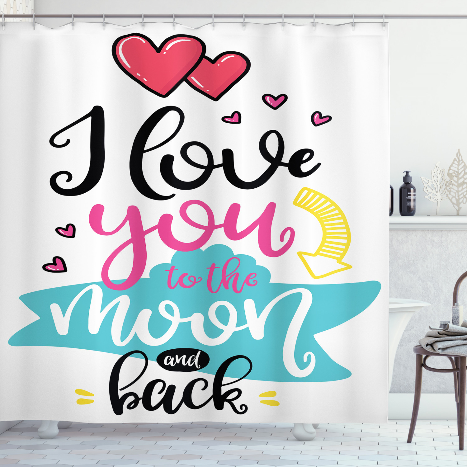 I Love You Shower Curtain, I Love You to the Moon and Back Motivational