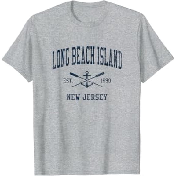 Long Beach Island NJ Vintage Navy Crossed Oars & Boat Anchor T-Shirt