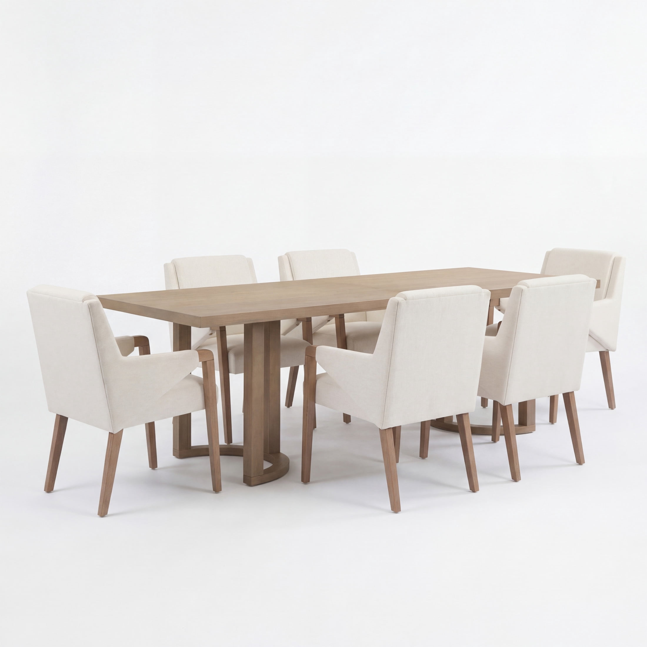 Christopher Knight Home 7-Piece Mid Century 95" Light Ash Dining Table with Beige Upholstered Chairs