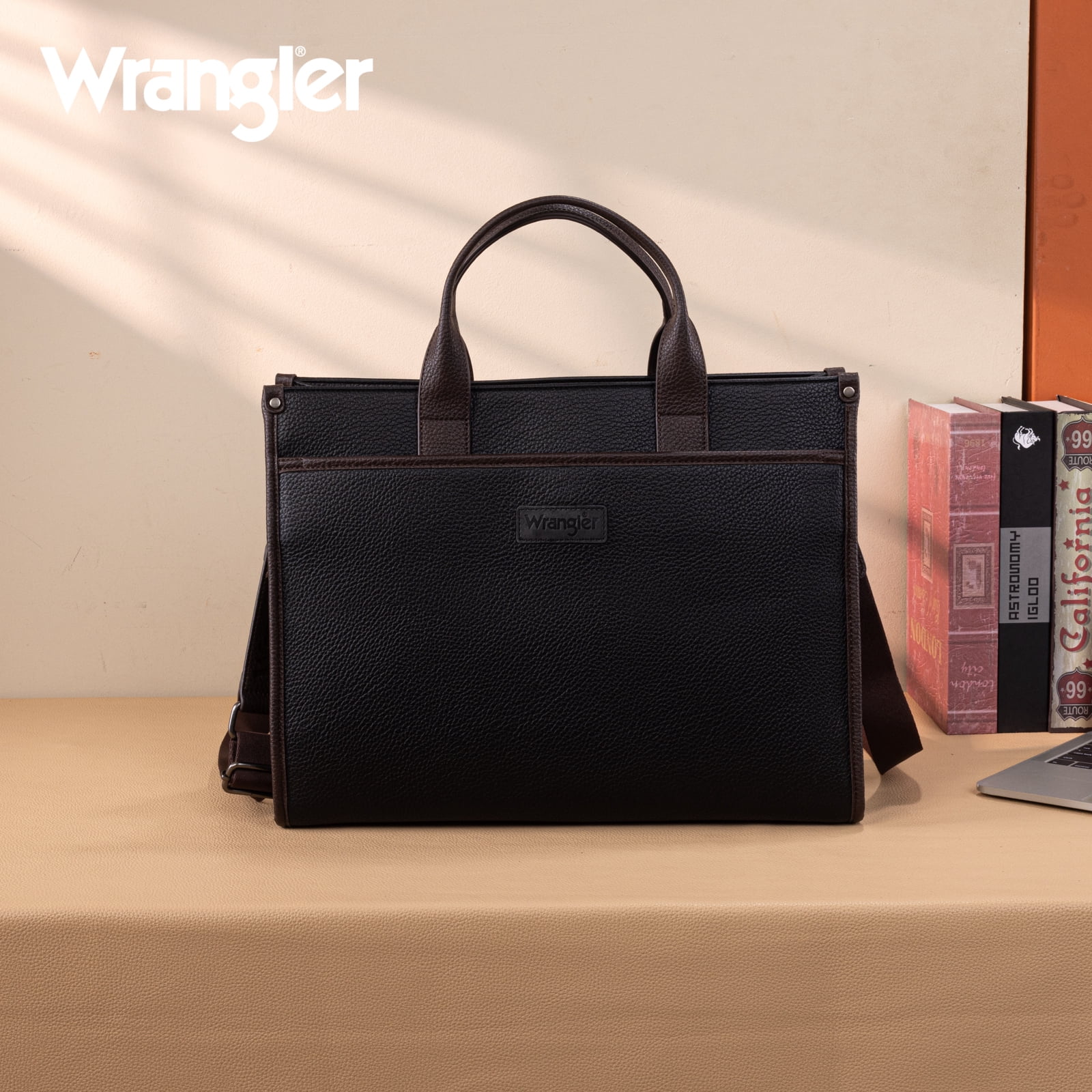 Wrangler Laptop Bag for Women 15.6 Inch Vintage Work Messenger Bag for Business Briefcase Handbag with Adjustable Shoulder Strap, Black