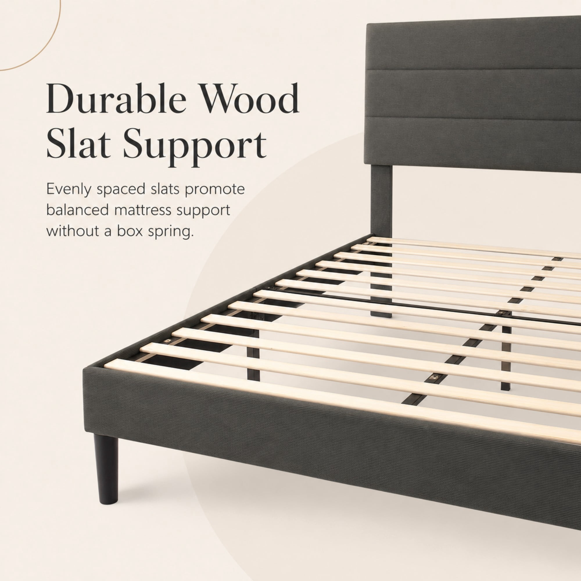 BSHTI Full Size Corduroy Upholstered Platform Bed Frame with Soft Headboard, Wood Slats, No Box Spring Needed for Bedroom（Grey）