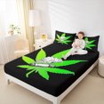 thumbnail image 4 of Feelyou Green Leaf Print Queen Sheet Sets, Cartoon Plant Botanical Flat Sheet, Boys Girls Kids Adult Queen Fitted Sheet, Lightweight Room Decor, 4-Piece, 4 of 7