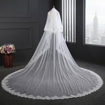 EllieWely 2 Tier Wedding Veil Cathedral Length 3.5 M(138 inch) Bling Sequin Lace Bridal Veil With Metal Comb HL08 White