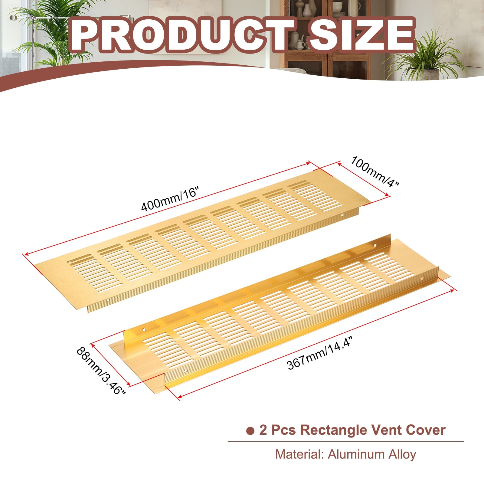 Uxcell Rectangle Ventilation Grille, Aluminum Air Vent Cover Louvered Ventilation Cover with Mounting Screws 16 x 4 Inch