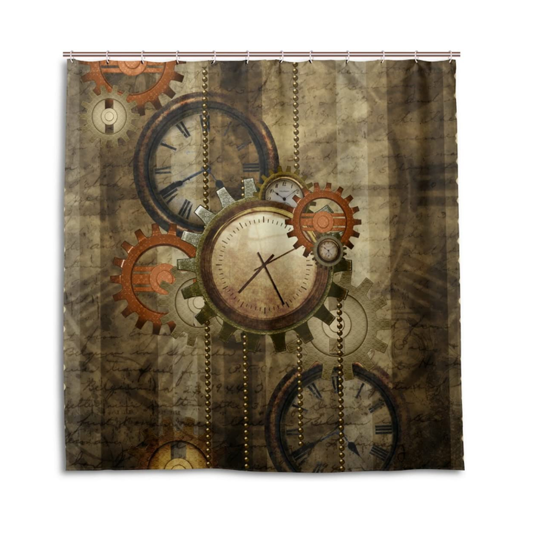 Retro Steampunk Clocks and Gears Shower Curtain
