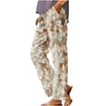 thumbnail image 2 of BRGZLK Women's Straight Leg Pants Plus Size Summer Trendy Printed Elastic Waist Rolled Simple Beach Trousers Khaki XXXL, 2 of 5