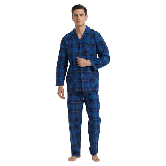 GLOBAL Ensemble de Pyjama en Flanelle pour Homme - 100 % Coton, Chaud, Manches Longues et Pantalon, Taille P-TTG