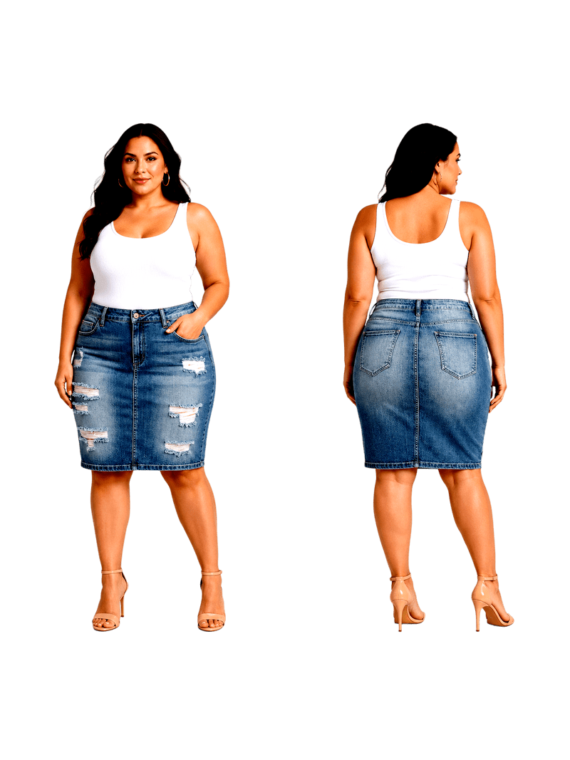 Jack David, Womens Plus Size Stretch Denim Jeans Skirt, Blue