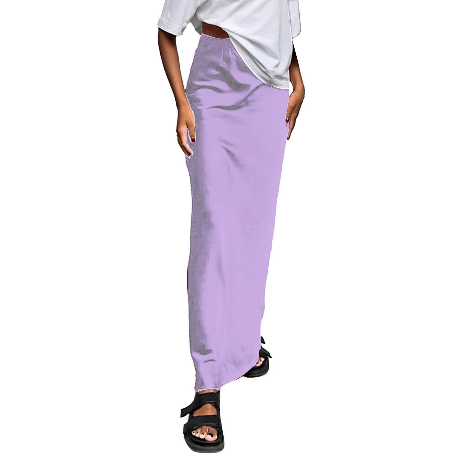 Women's Skirts Solid Satin Ice Silk Midi Skirt Casual Long Pencil