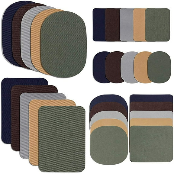 New Arrivals 30 Pieces Iron on Fabric Patches Repair Twill Clothing Patch Kit for Jacket Clothes, 5 Colors