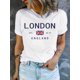 thumbnail image 1 of Camiseta estampada con letras vintage de Londres para mujer: cuello redondo informal suave, manga corta, algodón transpirable, lavable a máquina, secado rápido. Perfecta para salidas de primavera y ve, 1 of 5