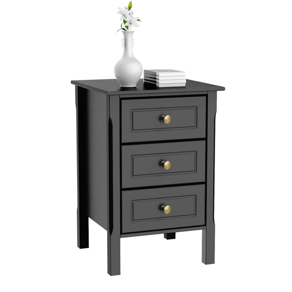 Yaheetch Black Nightstand Bedside End Table 3 Drawer Storage