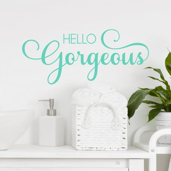 Hello Gorgeous Vinyl Lettering Bathroom Mirror Wall Decal Sticker Laptop Stickers and Decals Positive Quotes - Size: 6" H x 14" L - Color: Mint