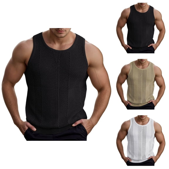 Tank Tops Men Lightweight Breathable Relaxed Fit Hollow out See through Sleeveless Shirt Beach Hippie Tank Shirts