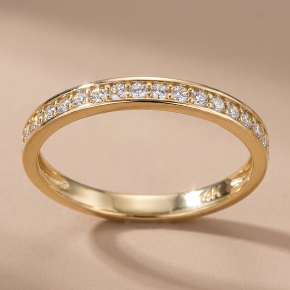 Vinali Solid 14K Yellow Gold Half Eternity Cz Wedding Band for Women Size 6