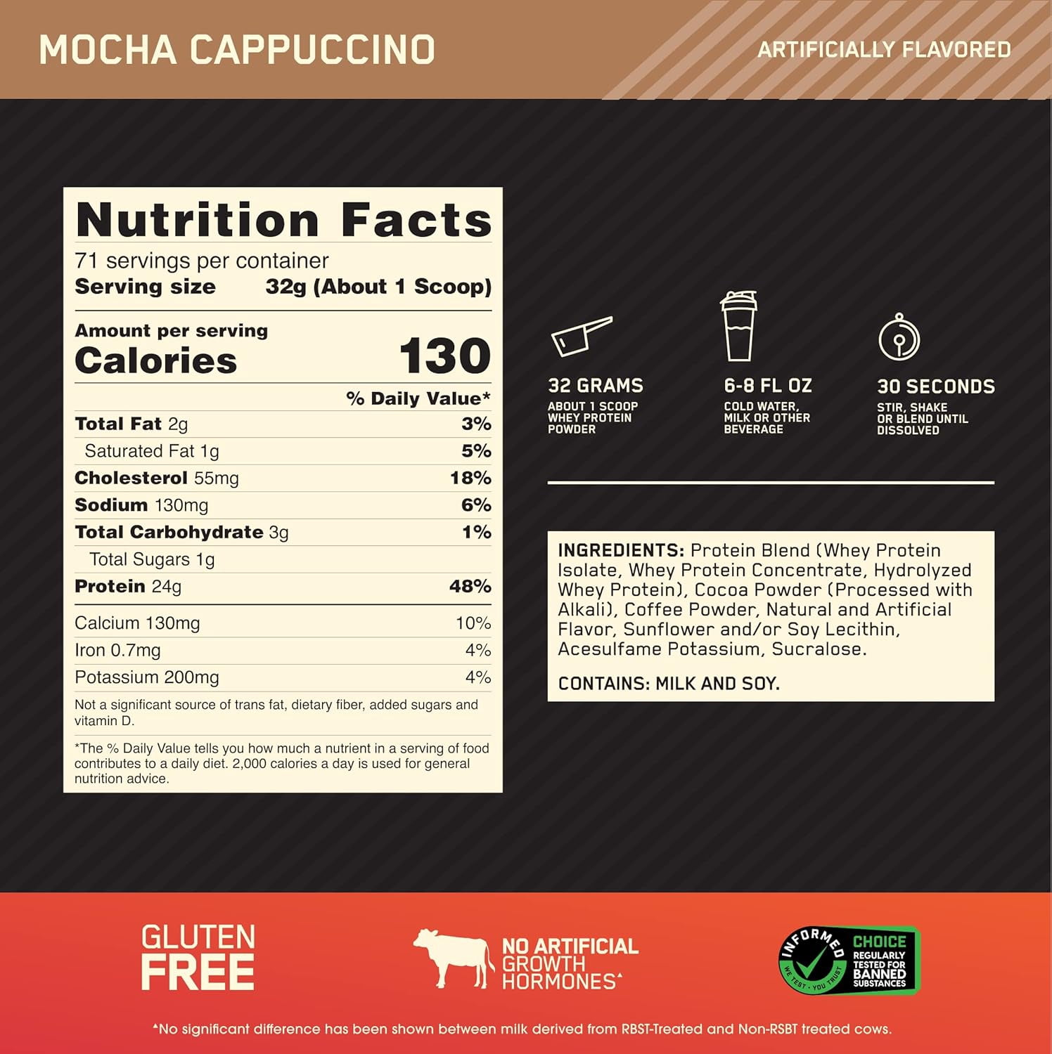 Optimum Nutrition 100% Whey Gold, Mocha Cappuccino, 5lb