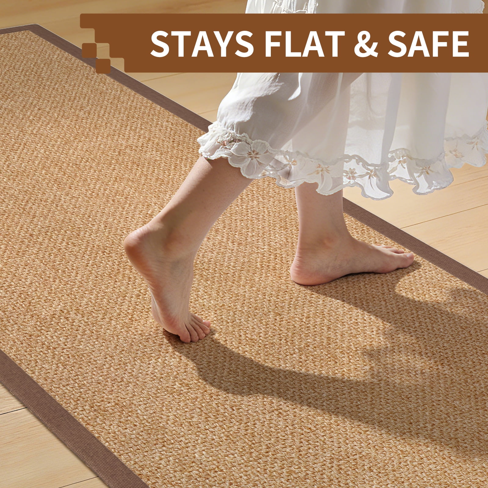 QiCaiJia Hallway Runner Rug 2x5 ft BrownJute Like Kitchen Runner Mat Rugs Non Slip, Woven Soft Entryway Farmhouse Runner Boho Floor Carpet for Indoor Laundry Hall Backdoor Bedroom Living Room