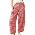 thumbnail image 2 of hoksml Women Button Fly Gingham Plaid Cropped Wide Leg Pants High Waist Loose Ankle Trousers for Vacation Street Daily Casual Wear, 2 of 8