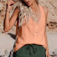 thumbnail image 6 of Womens V Neck Henley Button Front Tank Tops Sleeveless Top Cotton Linen Racerback Tie Front Knot Loose Fit Summer Casual Daily Vest, #02 Orange, XL, 6 of 7
