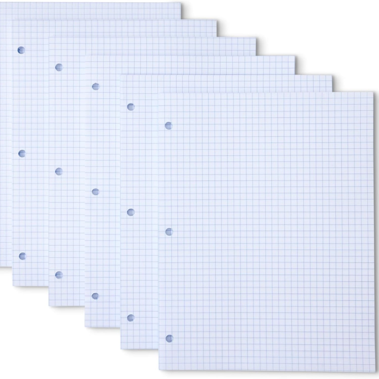 Loose Leaf Paper, Graph Ruled Paper, 3 Hole Punched, 100 Sheets, 11" x 8.5", 6 pack, White