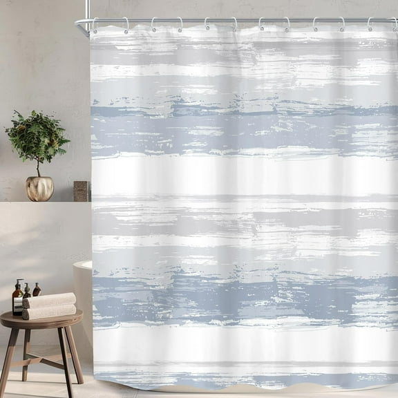 Abstract Blue Grey Striped Shower Curtain for Bathroom Decor 72Wx72H Inches Modern Aesthetic Minimalist Geometric Simple Neutral Watercolor Painting Fabric Waterproof Polyester 12 Pack Hooks