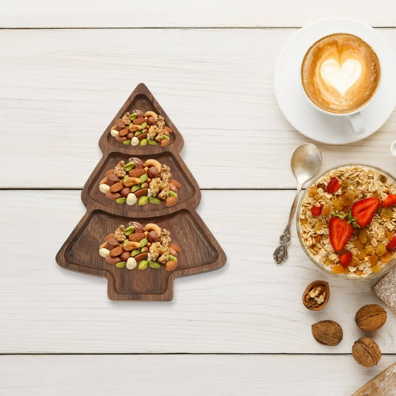 Raindrops Charcuterie Tree Boards Christmas Tree Shaped Snack Board Walnut Wood for Home Users 1Pack