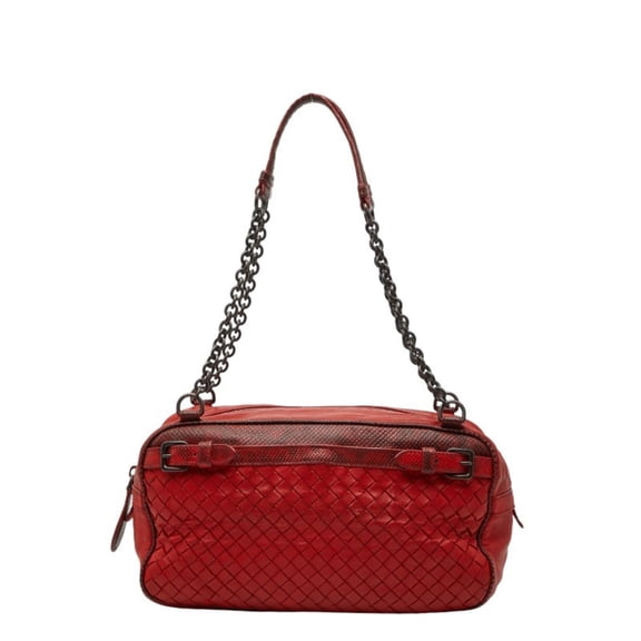 Pre-Owned Bottega Veneta Intrecciato Chain Handbag/Shoulder Bag in Red Leather for Women