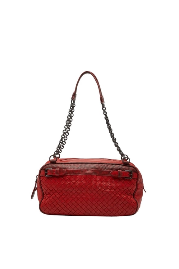 Pre-Owned Bottega Veneta Intrecciato Chain Handbag/Shoulder Bag in Red Leather for Women