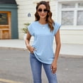 thumbnail image 5 of AKOEE Summer Dressy Tops for Women Cap Sleeve Tank T Shirts Crew Neck Loose Fit Solid Color Casual Pullover Tees (Medium, Sky Blue), 5 of 5