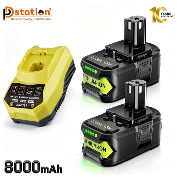 2Packs 18V 8.0Ah Li-on P108 Batteries and P117 Chargers Replace for Ryobi 18V Battery and Charger Combo Compatible with Ryobi 18V Battery Power Tools P102 P103 P106 P107 P109