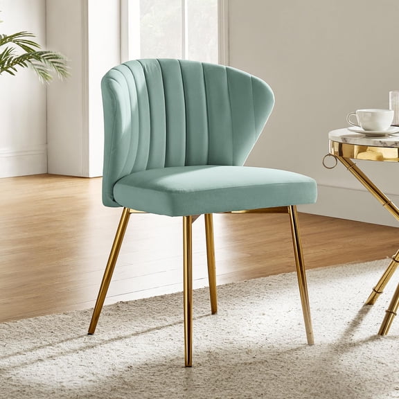 Sage Velvet Accent Chair With Goldtone Metal Legs Modern Tufted Back Dining Side Chair