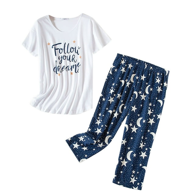 2025 Ensemble de Pyjama pour Femmes Court Ensemble pour Femmes Haut à Manches Pantalon Capri Pyjama pour Femmes Ensemble Tenue de Nuit d'Été