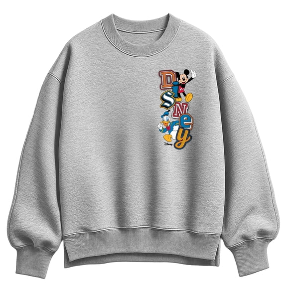 Disney - Faux Patch - Women's Oversized Fleece Crew Sweatshirt