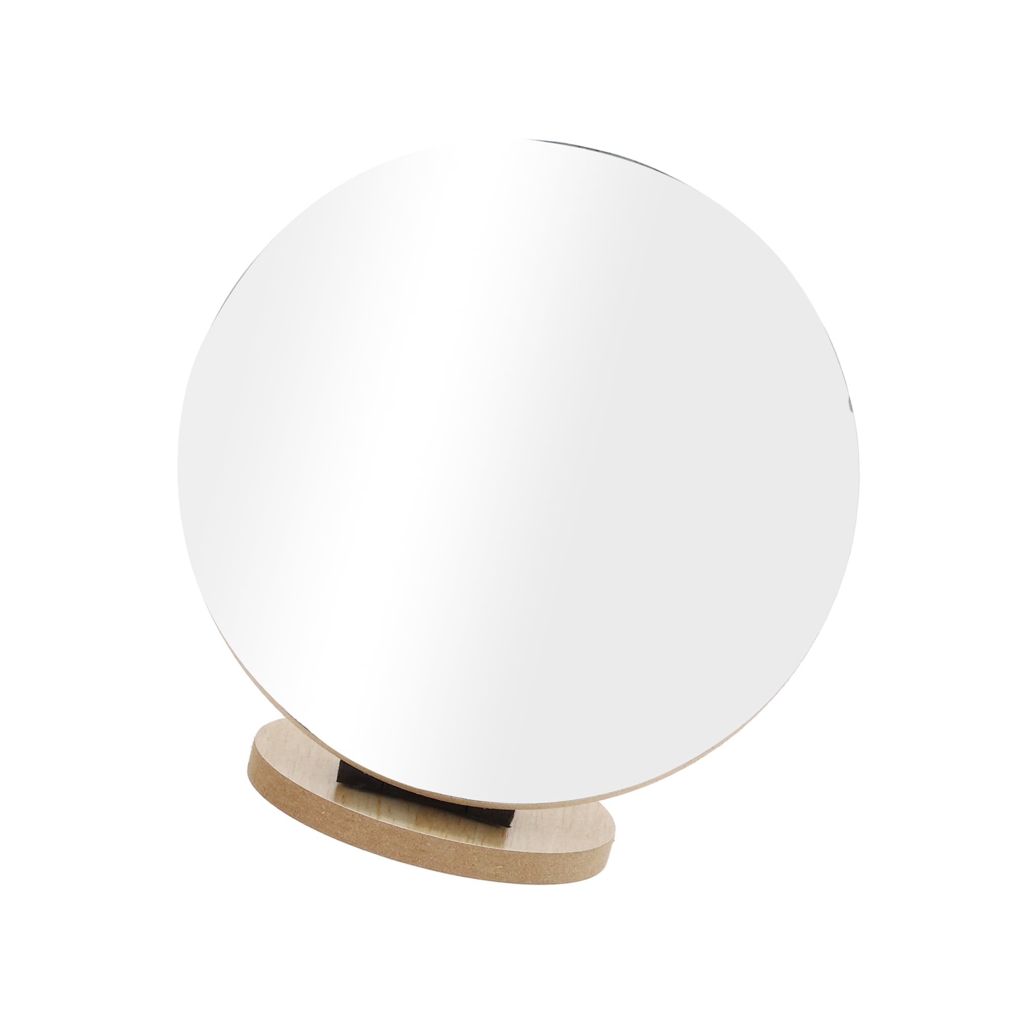 Unique Bargains 1 Pc Small Round Desktop Cosmetic Mirror for Business Travel Wood Color