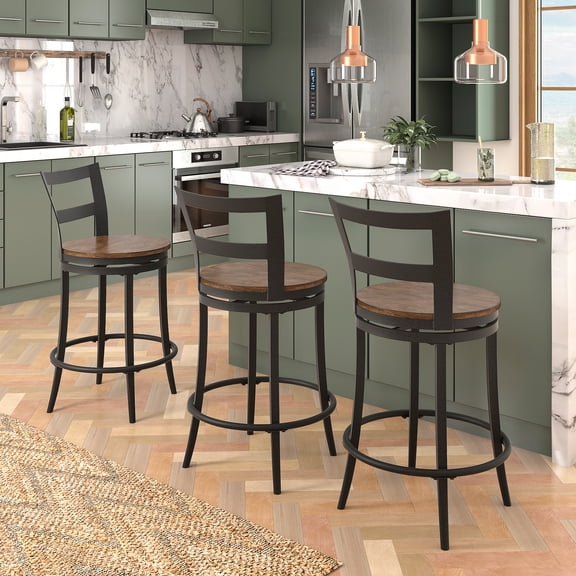 iNSPIRE Q Mason Industrial Metal Swivel Counter Height Bar Stools, Black (Set of 2)