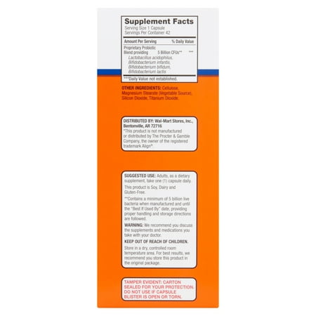 Equate Digestive Care Probiotic Capsules, 42 Count