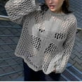 thumbnail image 4 of Holzkary Women's Crochet Crewneck Lightweight Hollow Out Long Sleeve Knit Sweater Hollowed Out Loose Summer Fall Winter Pullover Top Pullover Sweaters for Women Trendy 2025 Grey L, 4 of 5