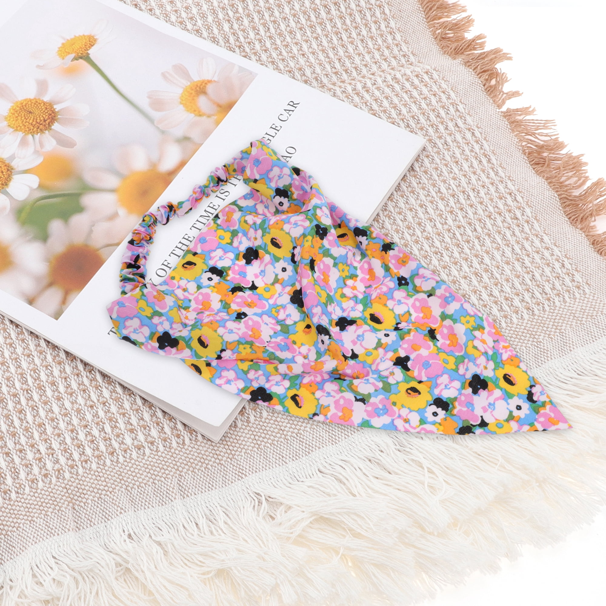 Unique Bargains 1pc Colorful Floral Elastic Headwrap for Hair Styling Blue Orange