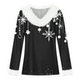 thumbnail image 4 of Qwertyu Merry Christmas Tops for Women Faux Fur Trim V Neck Blouse Graphic Xmas Long Sleeve Fashion Winter Clothing Black 3XL, 4 of 6