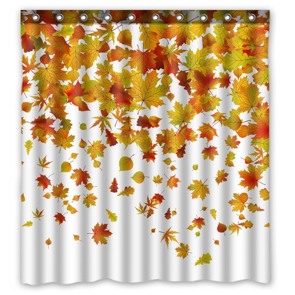 Plaid Pumpkin Bathroom Shower Curtain with Floral Autumn Accents 