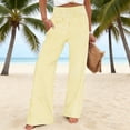thumbnail image 2 of Danhjin Yellow Wide Leg Pants For Women Striped Flowy Drawstring Elastic Waist Stright Leg Pants With Pockets Summer Beach Vacation Outfits, 2 of 9
