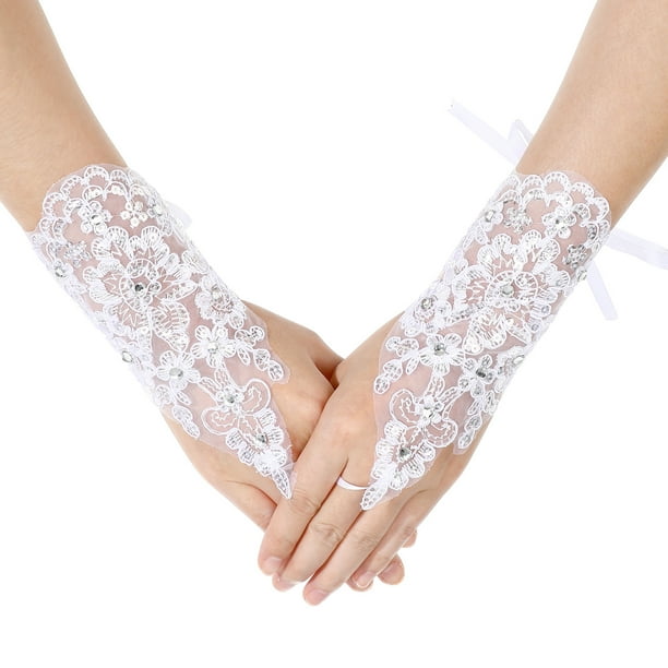 FELTECHELECTR 1 par de guantes de vestir para niños, guantes de encaje sin dedos, guantes de actuación, guantes de niña de las flores para escenario de boda