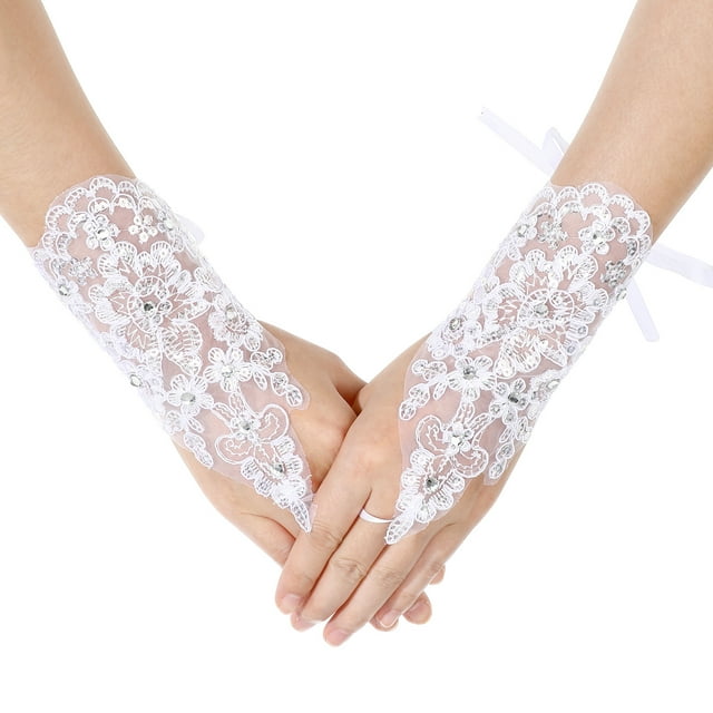 FELTECHELECTR 1 par de guantes de vestir para niños, guantes de encaje sin dedos, guantes de actuación, guantes de niña de las flores para escenario de boda