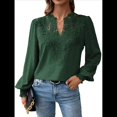 thumbnail image 2 of Blusas Bohemias de Larga con Cuello en V para Mujer, Blusas de con Lunares, Ropa de Crochet con Encaje Fluido, Ropa Informal de Moda. Verde Oscuro L, 2 of 9