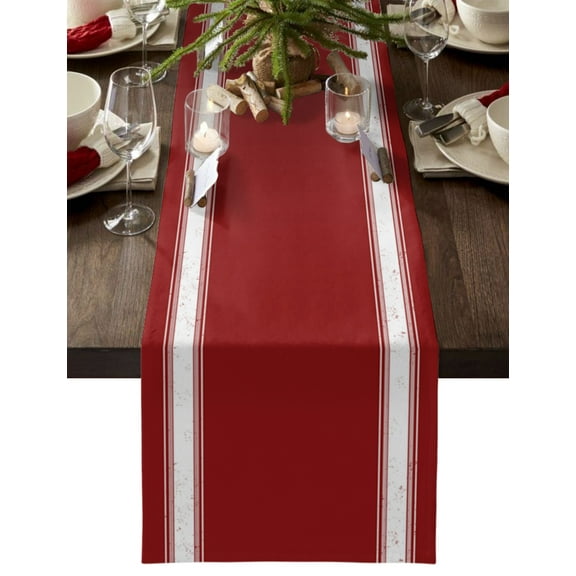 Hokiten Table Runners 90 Inches Long Dress Scarves, Christmas Red Farmhouse Coffee/Dining/Kitchen Table Runner for Living Room, Luxurious Xmas Red White Striped 13x90 Inch