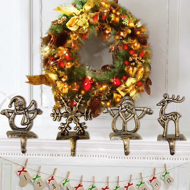Soportes para colgar calcetines navide帽os vintage Mu帽eco de nieve Pap谩 Noel Copo de nieve Ciervo Ganchos para colgar de hierro Repisa de chimenea de Navidad Decoraciones para chimenea (Ciervo)