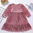thumbnail image 4 of IDOPIP Kids Girls Vintage Velvet Christmas Dress Long Sleeve Wedding Casual Gown Winter Fall Clothes, 4 of 7